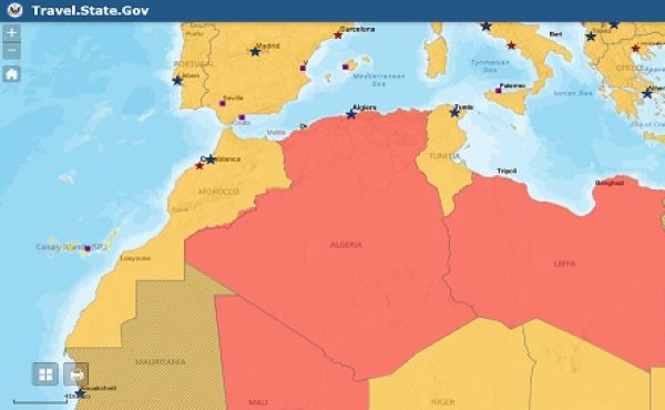 أمريكا تنشر خريطة المغرب كاملة وتصنف المملكة منطقة آمنة، في حين تحذر من السفر إلى الجزائر