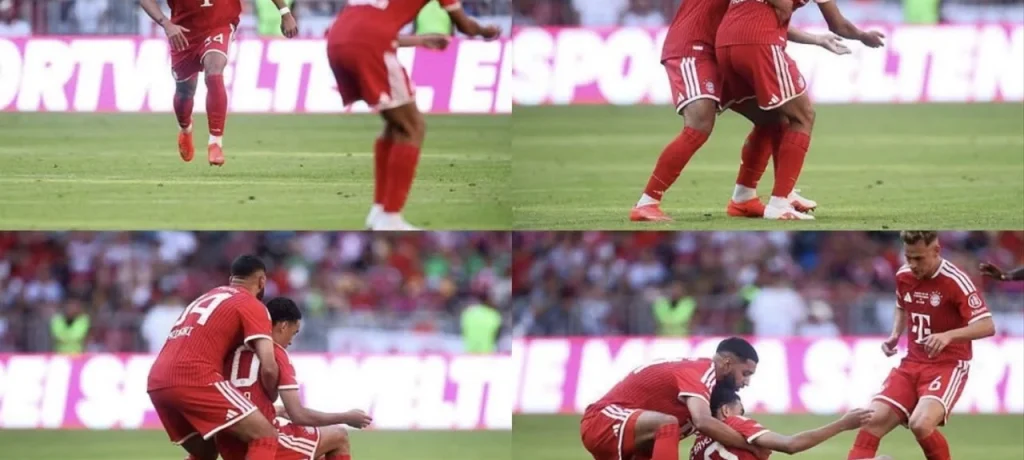 سقوط مفاجئ لجمال موسيالا يثير القلق.. وإسماعيل صيباري يخطف الأنظار في موقف إنساني