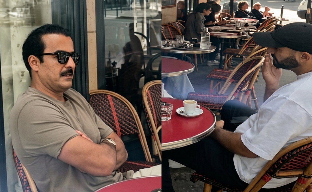 لقاء عفوي بين الشيخ تميم بن حمد آل ثاني أمير دولة قطر ووليد الركراكي في أحد مقاهي باريس